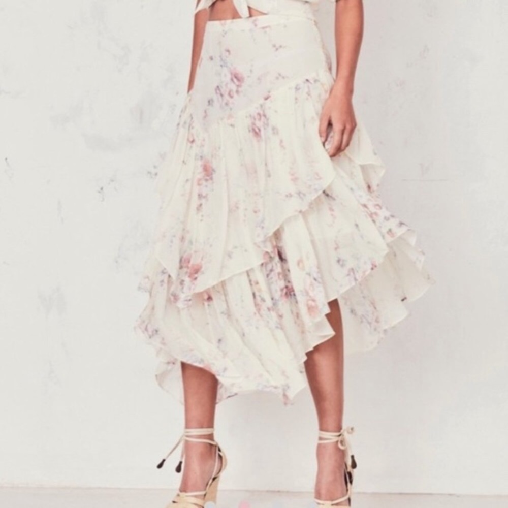 NWOT LoveShackFancy Floral Rowan Skirt Midi Ruffle Victorian